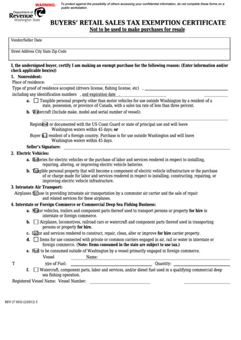 washington state retail sales tax exemption